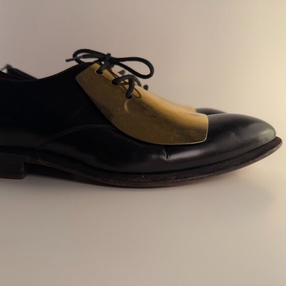 Celine Gold Metal Plate Lace-up Oxfords - Picture 3 of 7